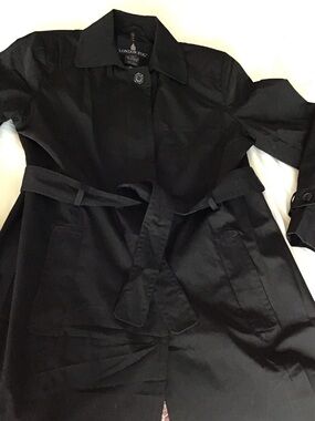 London Fog Black Trench Coat Short Single Breasted with Waist Tie